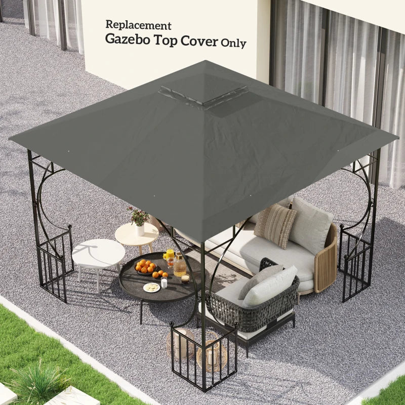 3m x 3m Grey Replacement Gazebo Canopy - Double Tier Roof Top for Garden, Patio, Outdoor Use (Top Only)