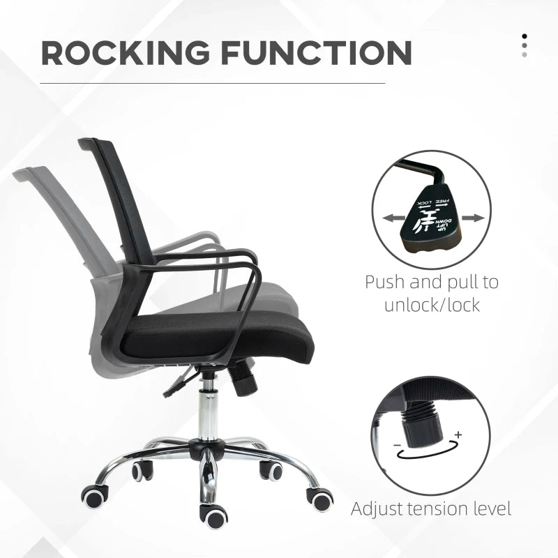 Vinsetto Ergonomic Mesh Back Office Chair with Wheels - Stylish Black Design for Comfort and Support in Home or Office