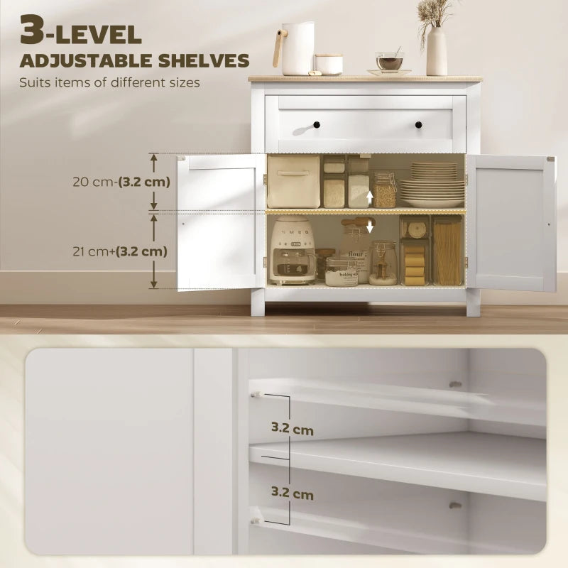 Modern White Sideboard Storage Cabinet with Adjustable Shelf and Drawer for Living Room Dining Room