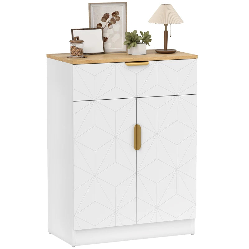 Modern White Sideboard Storage Cabinet with Drawer & Adjustable Shelf - Versatile Cupboard for Living Room, Kitchen, Dining Room, Entryway