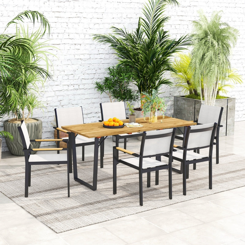 Large Outdoor Dining Table for 6 - 175x80 cm Fir Wood with Parasol Hole, Brown