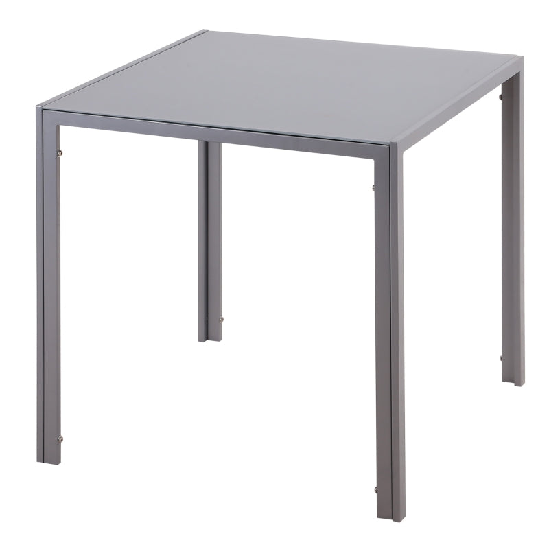 Modern Square Dining Table for 2-4, Glass Top & Metal Legs, Stylish Grey Design for Dining Room & Living Room
