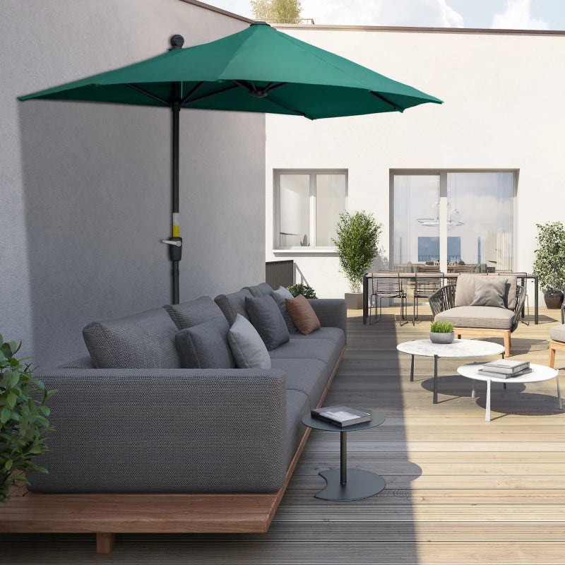 2m Dark Green Half Market Umbrella with Crank Handle and Base