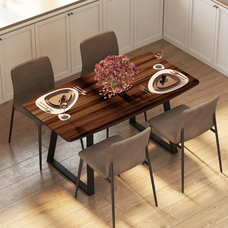 Extendable Rectangular Dining Table with Wood Effect Top for 4-6 People, Steel Frame & Hidden Leaves - Perfect for Kitchen & Living Room