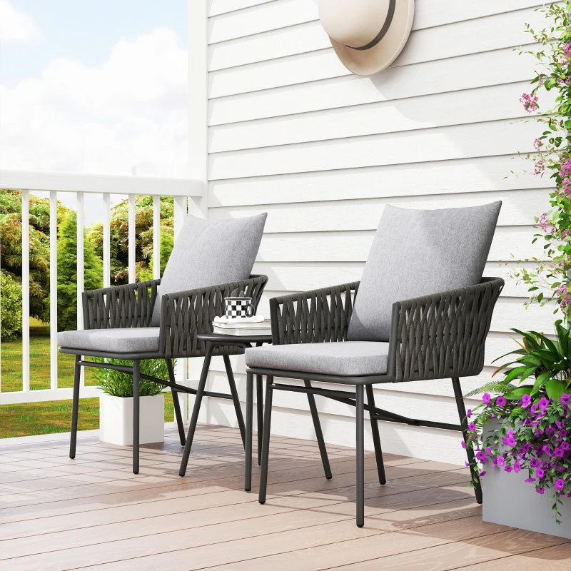 3-Piece Rattan Bistro Set with Cushions - Patio Furniture for Balcony, Porch, Terrace - Grey
