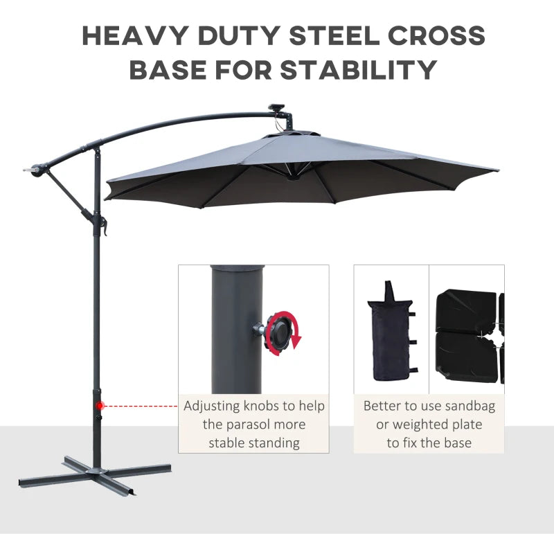 3m LED Cantilever Patio Umbrella - Grey