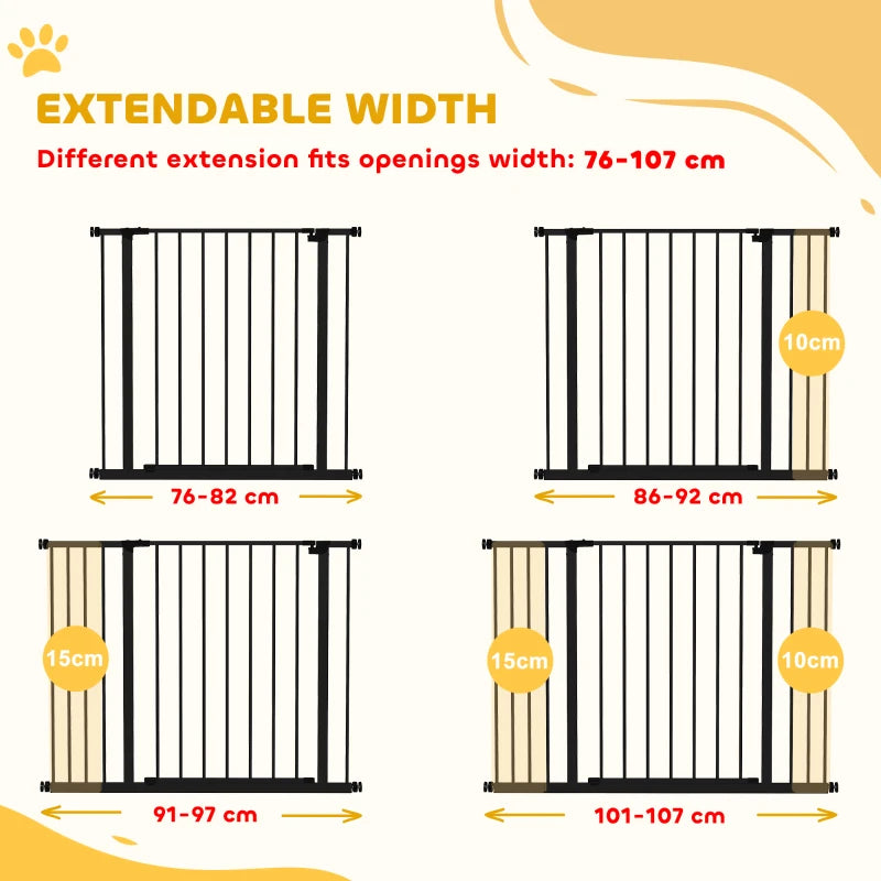 Adjustable Dog Gate - Pet Safety Barrier for Stairs, Pressure Fit 76-107 cm, Black - Secure Your Home