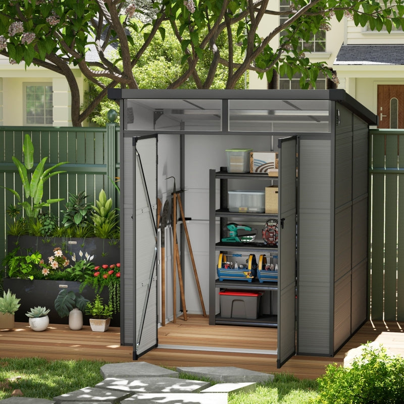 6ft x 6 ft Light Grey Outdoor Plastic Storage Shed with Windows and Air Vents - Resin Tool Shed with Latch Doors