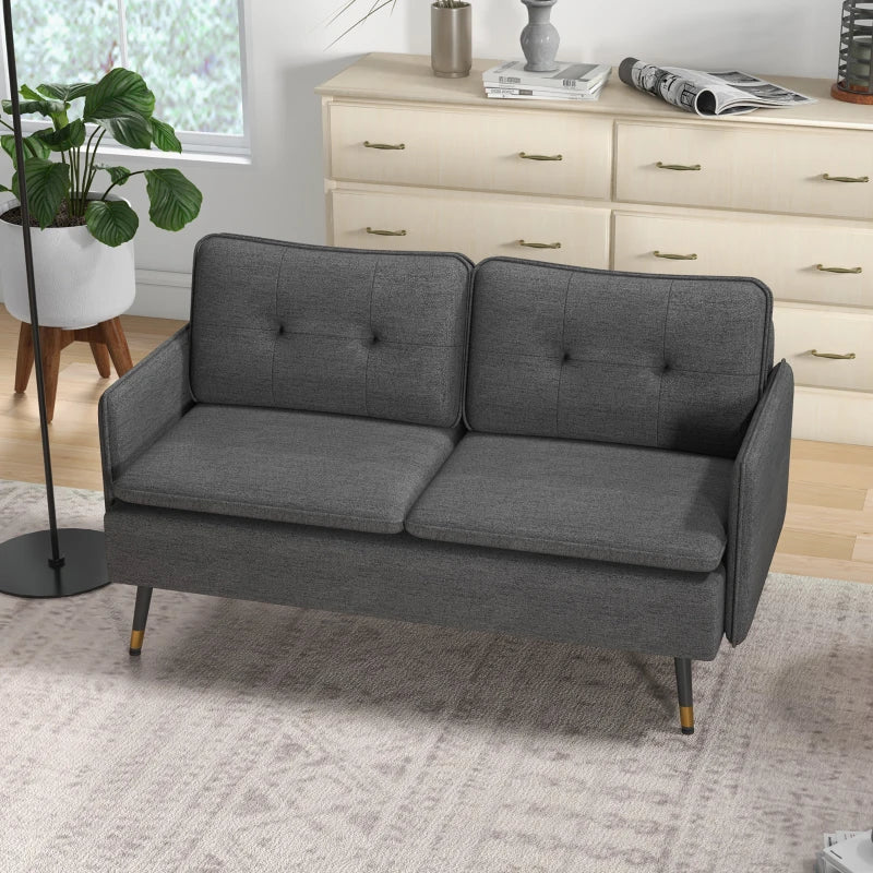 Modern Two-Seater Sofa with Button Tufting and Cushions, Stylish Loveseat for Living Room or Guest Room, Dark Grey