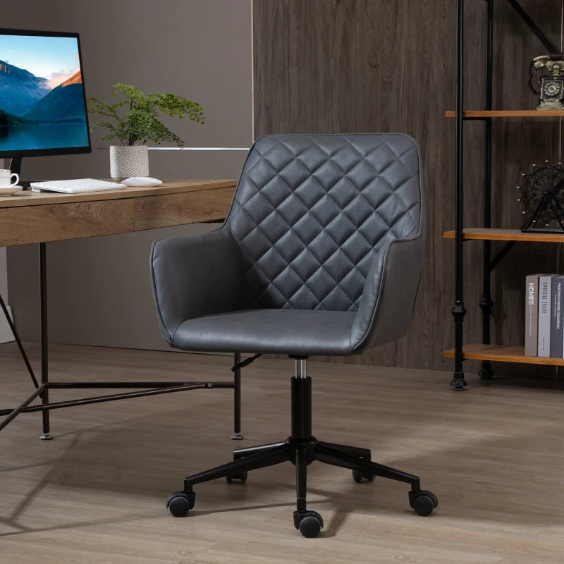 Vinsetto Grey Office Desk Chair - Leather-Feel Swivel Computer Chair with Rolling Wheels & Adjustable Height for Home