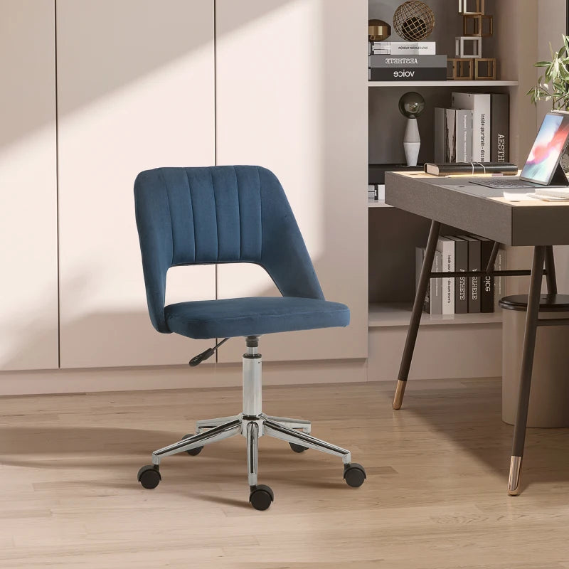 Vinsetto Dark Blue Velvet-Feel Armless Office Chair - Stylish Ergonomic Design for Home & Office Use