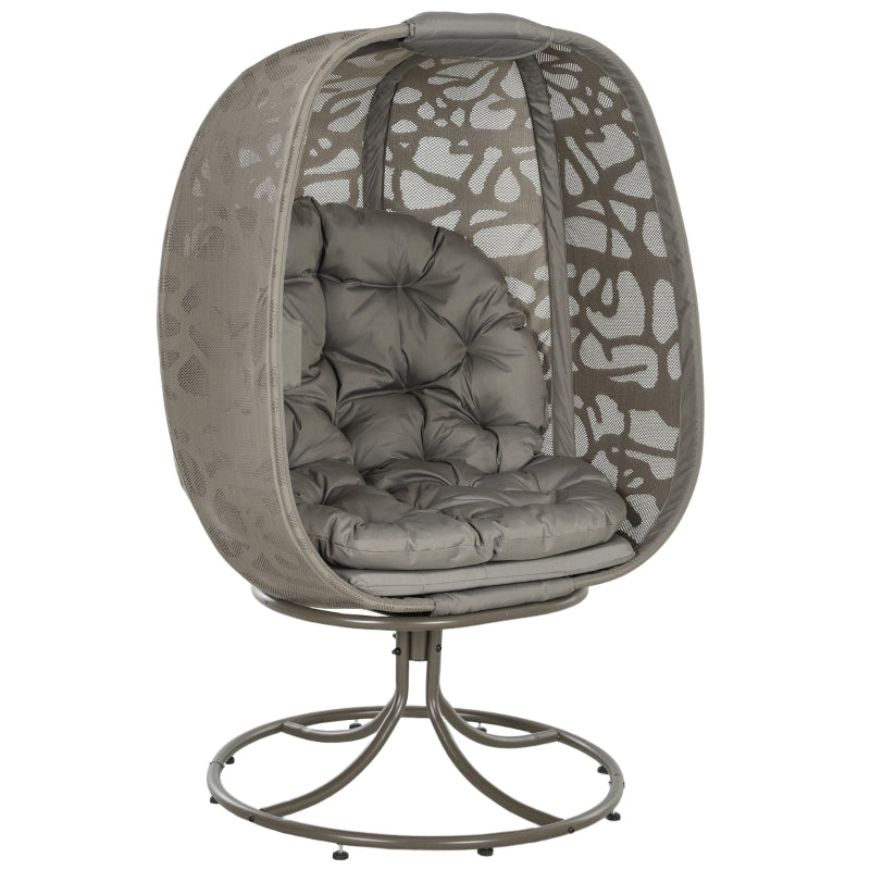 Swivel Egg Chair with Cushions - Foldable Basket Seat, Metal Frame, Indoor Outdoor Lounge Chair for Balcony, Poolside, Patio and Living Room - Sand Brown, Large Size