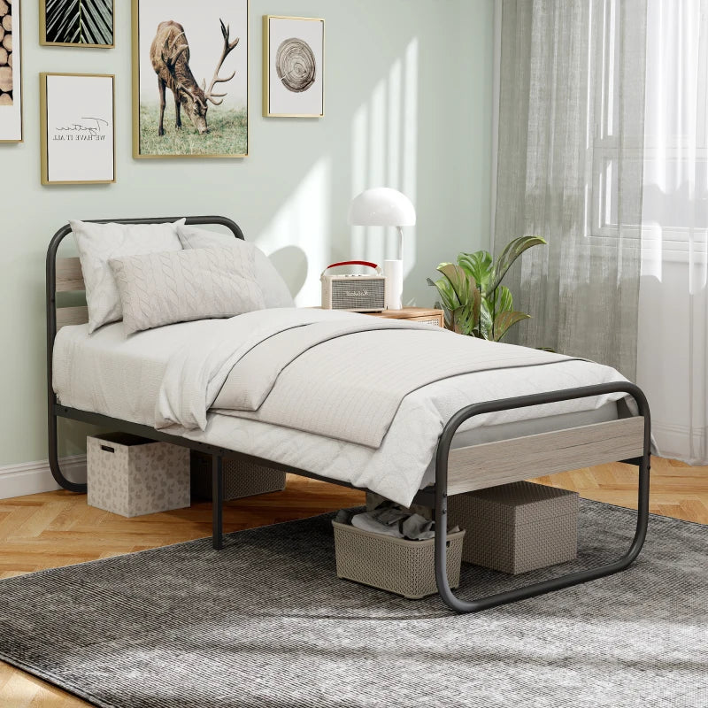 Industrial Style 3ft Single Metal Bed Frame with Under Bed Storage - Easy Assembly, No Box Spring Needed, Grey