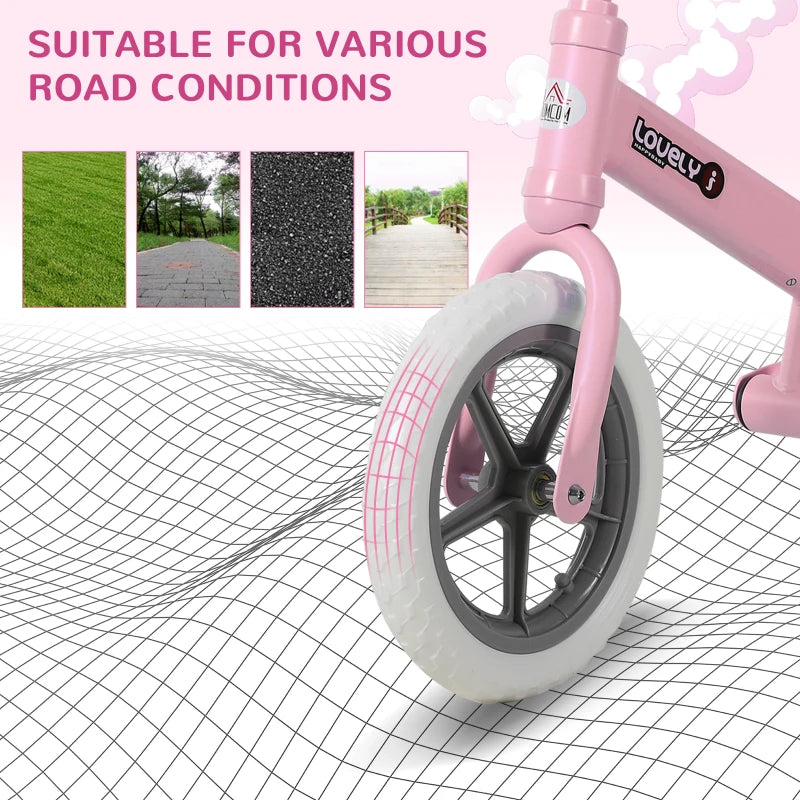 12" Kids Balance Bike - No Pedal Toddler Bicycle with Adjustable Seat & Shock Absorber - Pink Gift for Ages 2-5
