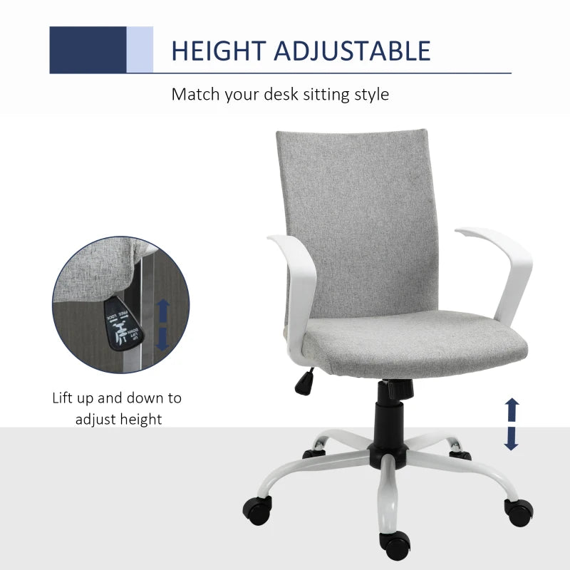 Vinsetto Light Grey Linen Swivel Office Chair - Adjustable Height, Armrests, Wheels, Perfect for Home Study & Computer Desk