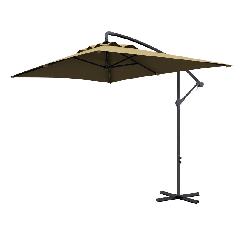 Brown 3m Square Cantilever Parasol with Cross Base