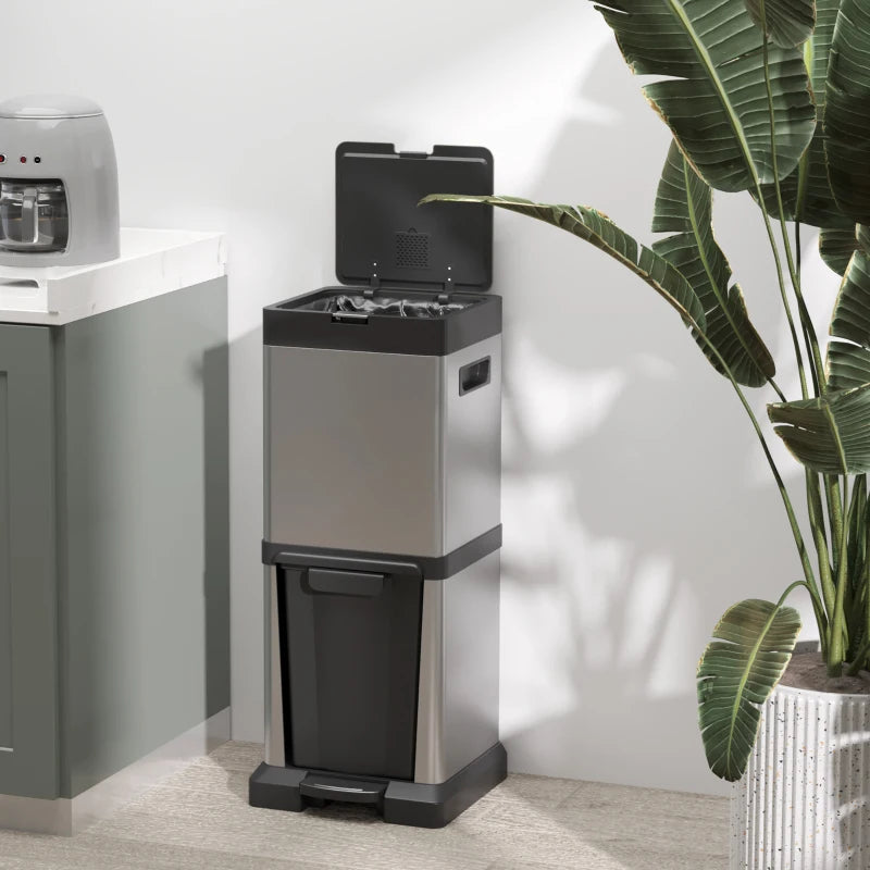 34L Double Compartment Kitchen Trash Can with Soft-Close Lid for Efficient Waste Separation