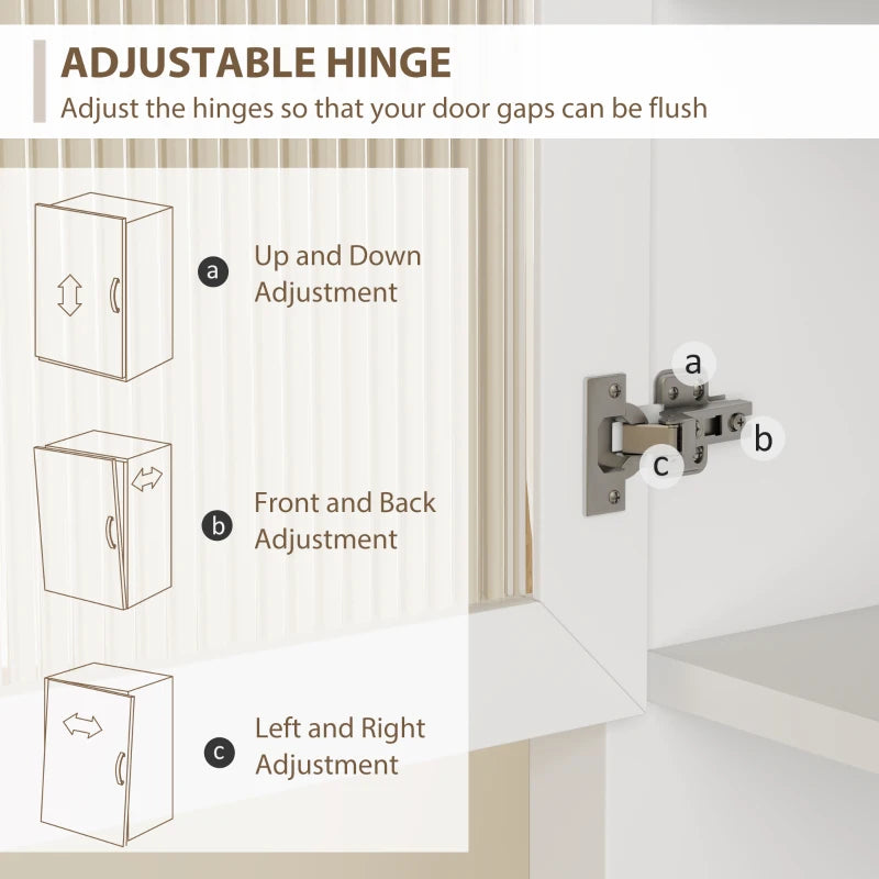 4-Door White Kitchen Cupboard with Drawer, Glass Doors, Adjustable Shelves & Open Counter - Freestanding Storage Cabinet