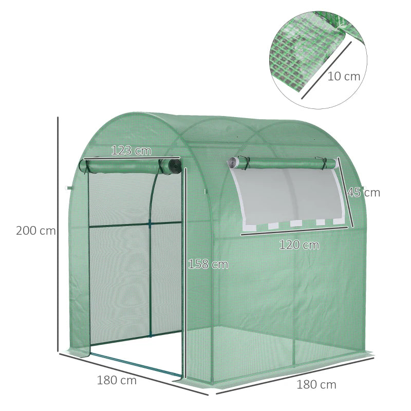 Green Garden Polytunnel Greenhouse with Roll-up Window and Door, 1.8 x 1.8 x 2 m