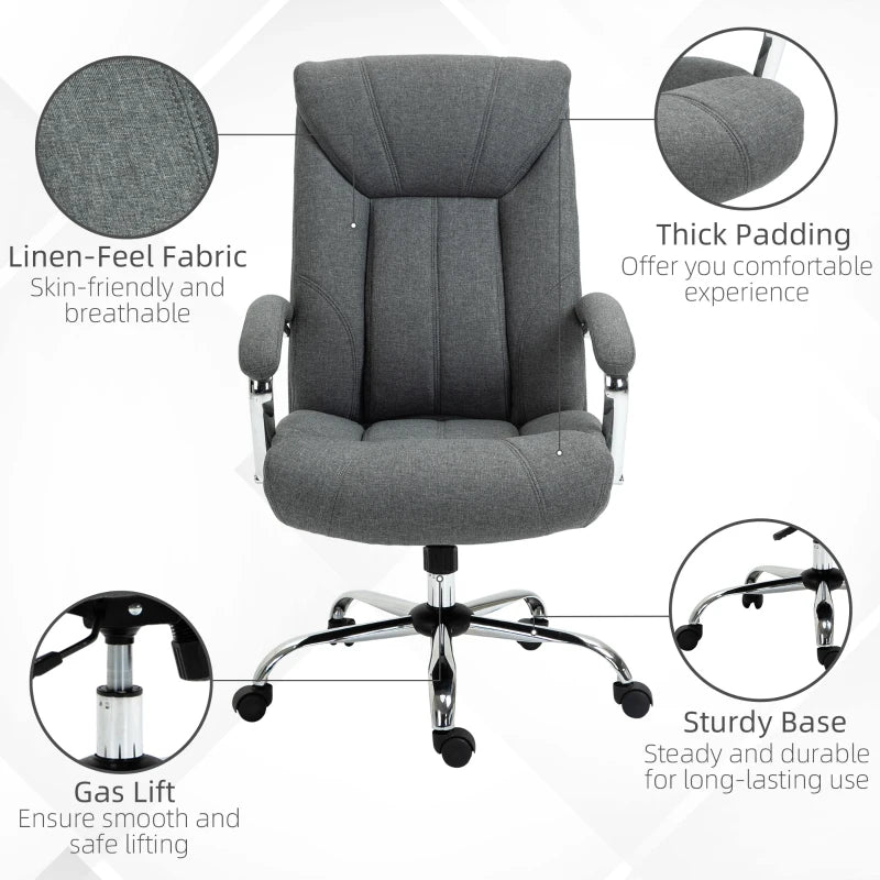 Vinsetto Grey Fabric Office Chair - Padded Executive Desk Chair with Adjustable Height, Swivel Wheels & Metal Star Base