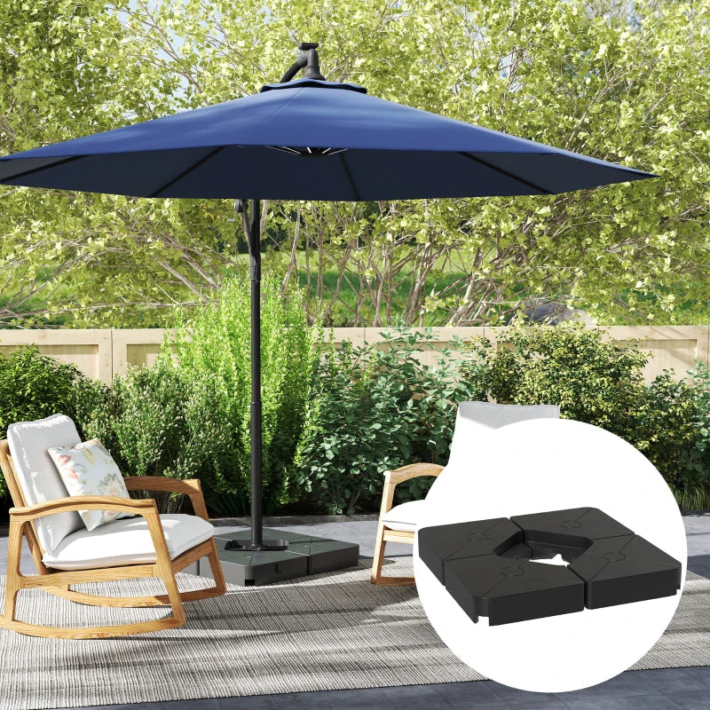 Heavy Duty Cantilever Parasol Base Weights - Set of 4, 64kg Sand or 55kg Water Filled, Black