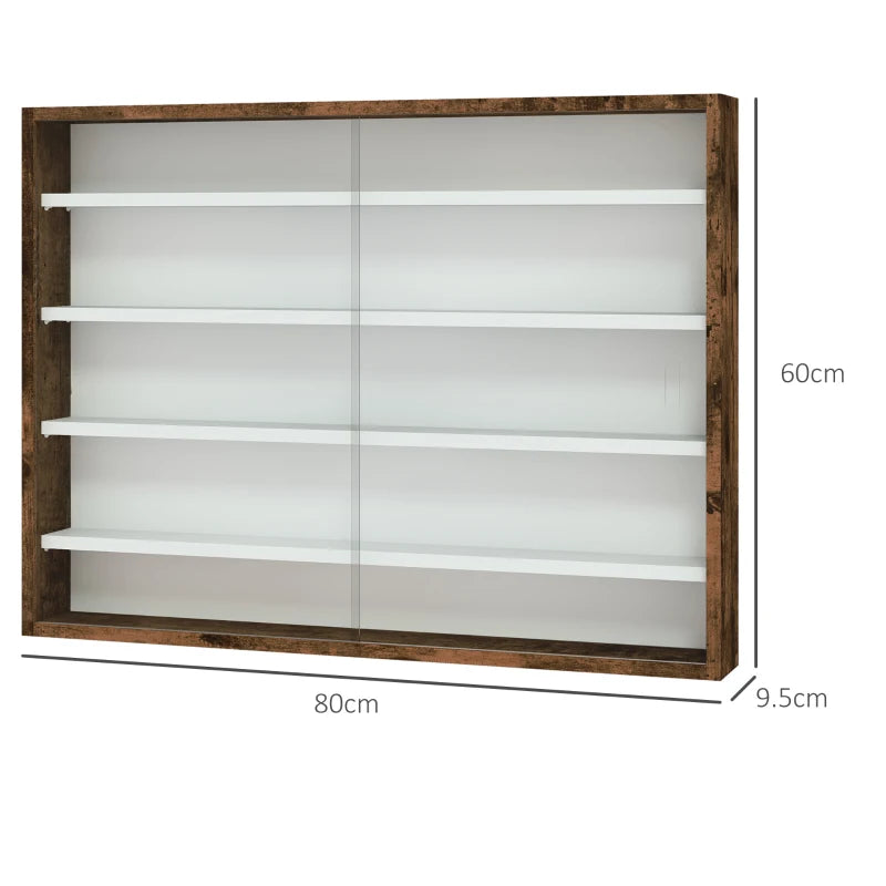 Rustic 5-Tier Wall Display Shelf Unit with 4 Adjustable Glass Doors - 60x80cm Home Office Ornaments Storage