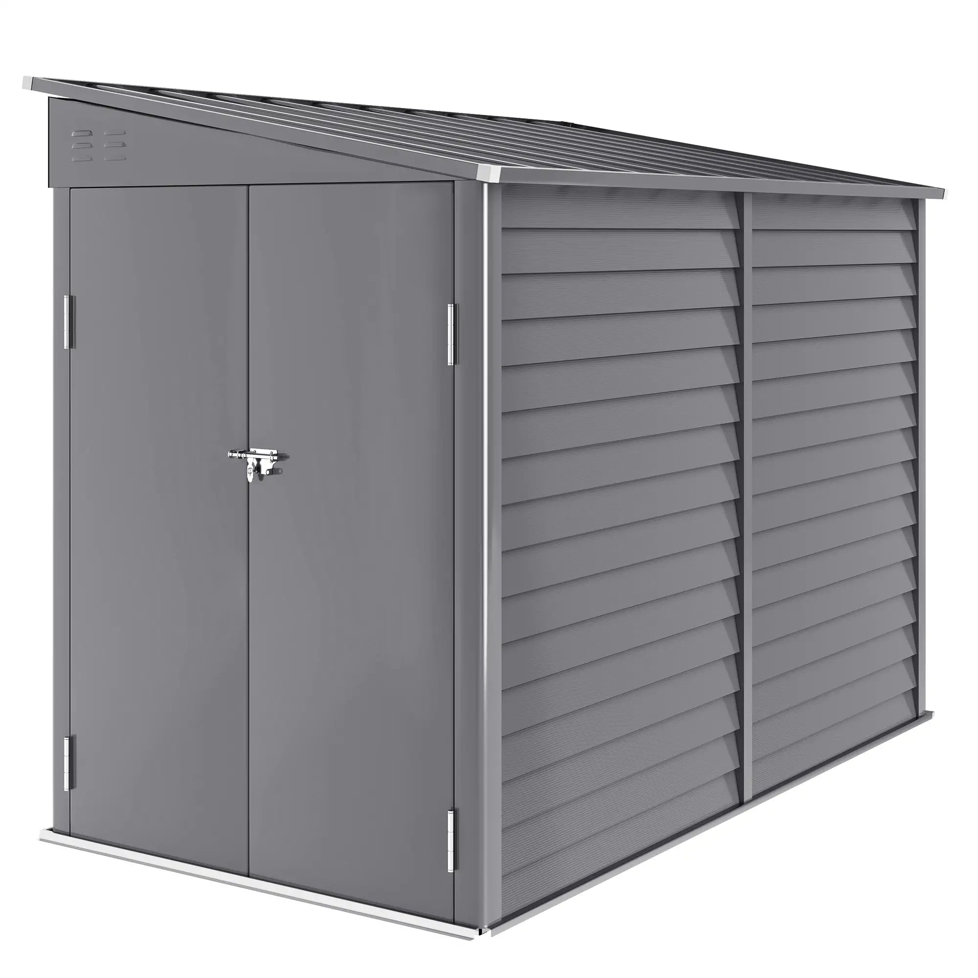 5x9ft Galvanised Metal Garden Shed with Foundation Kit – Lockable Outdoor Lean-to Storage with Vents & Gloves – Grey