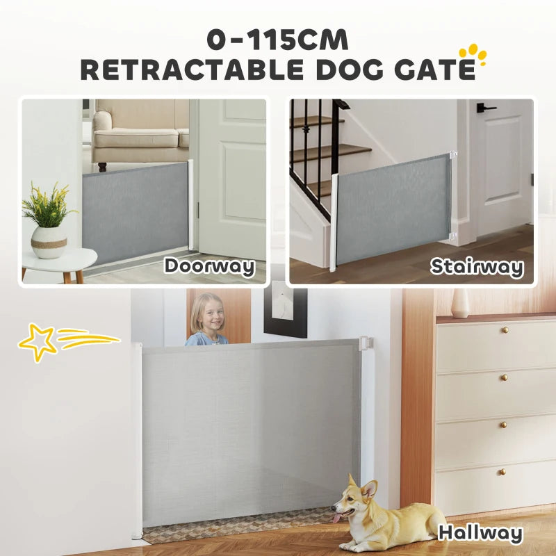 Retractable Pet Safety Gate - Folding Dog Barrier in Grey | Adjustable, Durable, Easy Install for Home & Travel