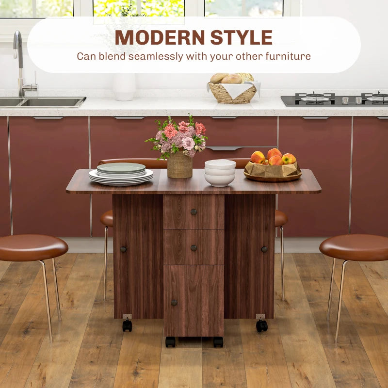 Multi-Storage Drop Leaf Dining Table for Six - Distressed Brown Finish, Space-Saving Design, Perfect for Family Gatherings
