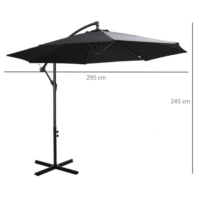 Black 2.45m Overhanging Cantilever Parasol with Cross Base