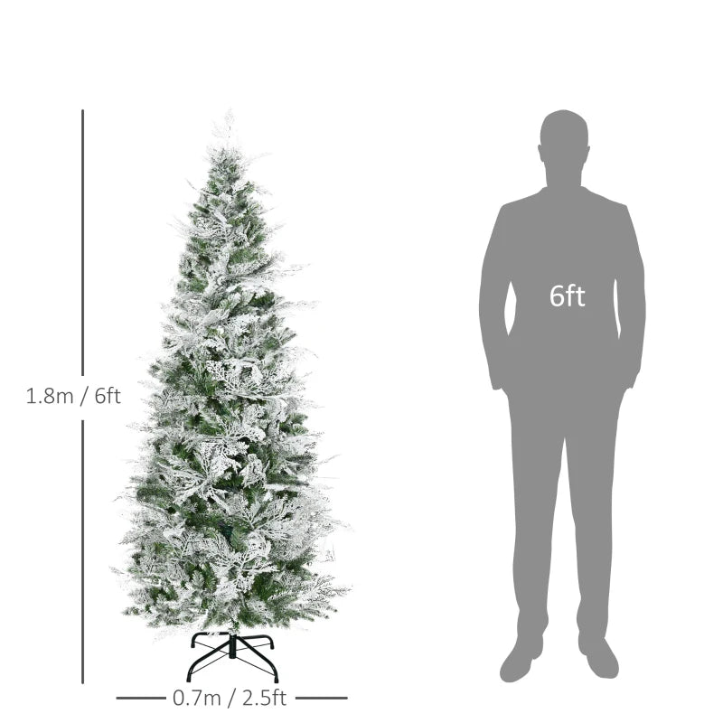6 Ft Snow Flocked Artificial Christmas Tree - Realistic Cypress Branches, Auto Open, Lush Green Holiday Decor