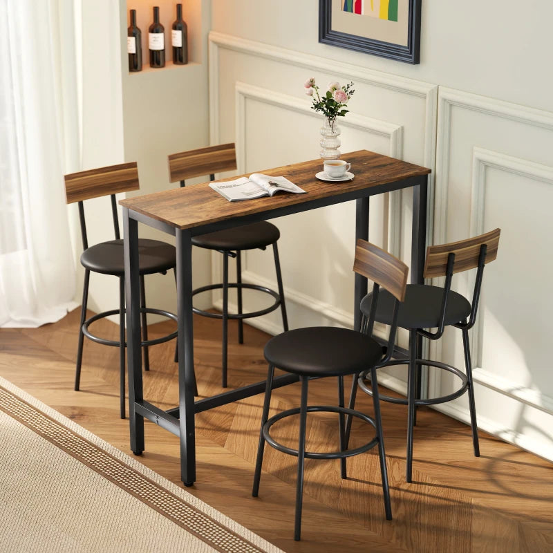 Rustic Brown Rectangular Bar Table - Wood Effect Pub Coffee Table for Small Spaces, Breakfast Dining & Kitchen - Industrial Style