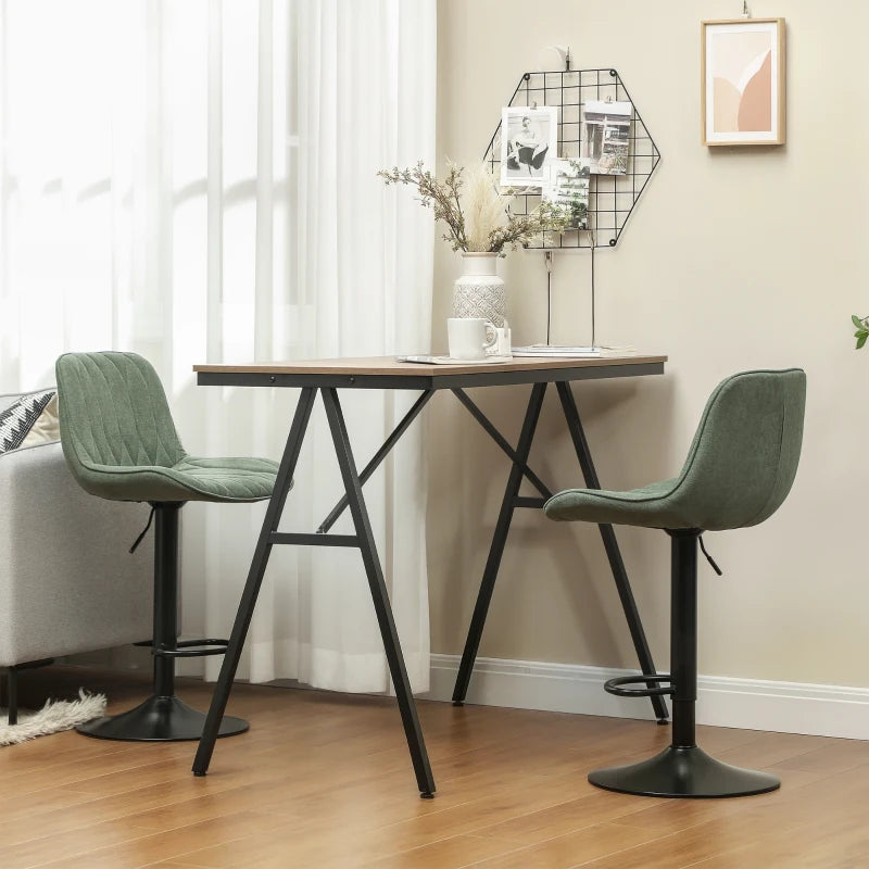 Adjustable Green Linen Breakfast Bar Stools Set of 2 | 60-80cm Height | Stylish & Comfortable Seating