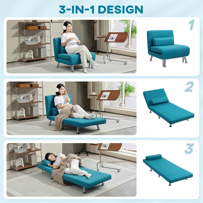 Linen-Feel Dark Blue Sleeper Chair for Stylish and Comfortable Guest Accommodation