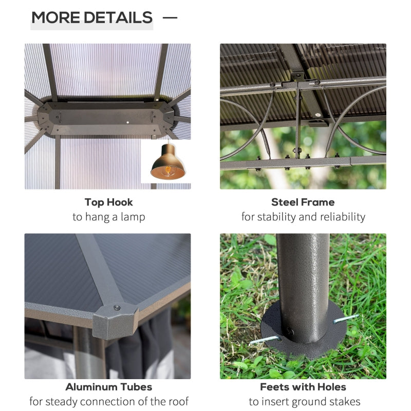 3m x 3.6m Hardtop Gazebo With Curtains - Grey