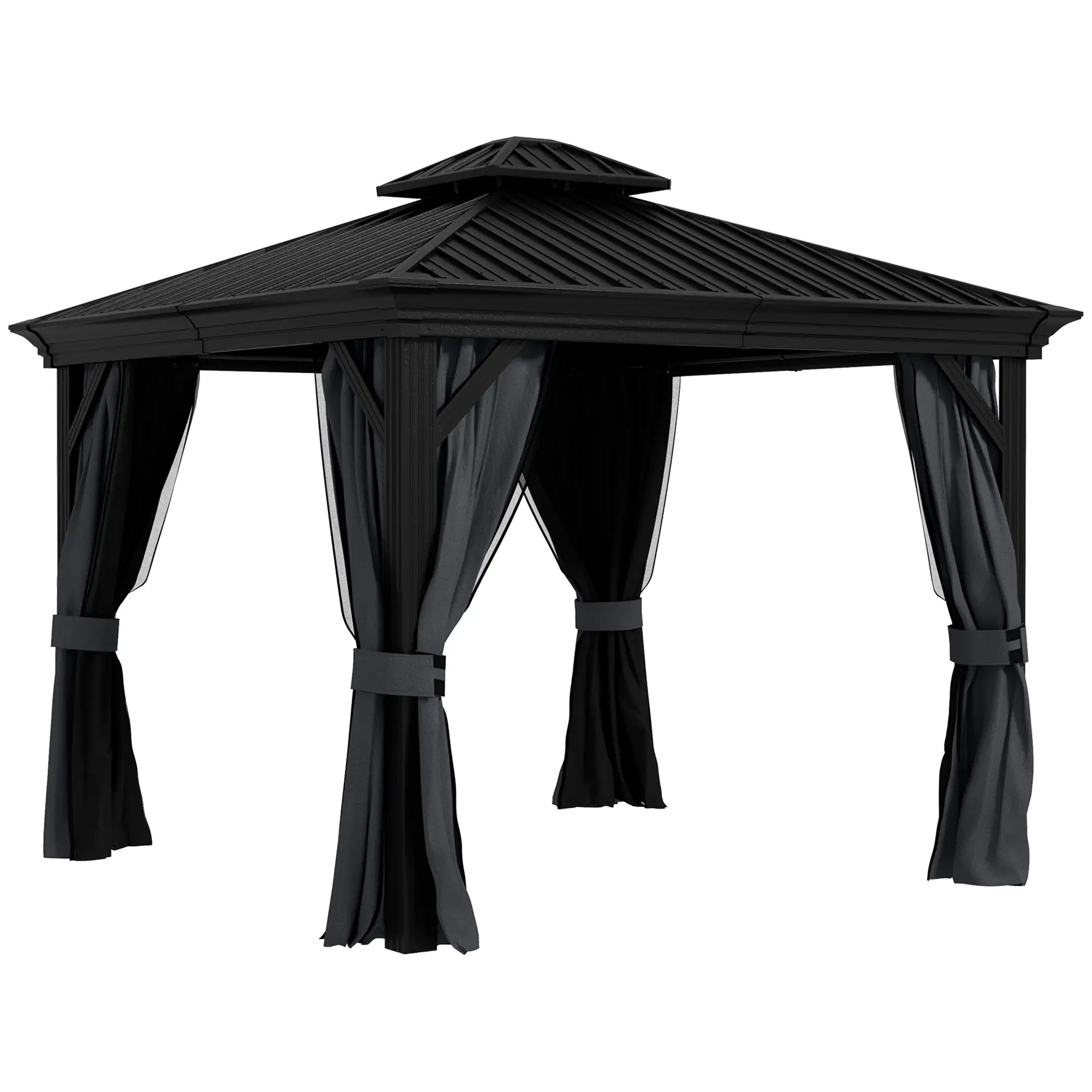 Dark Grey 3.65m x 3m Aluminium Hardtop Gazebo With Accessories