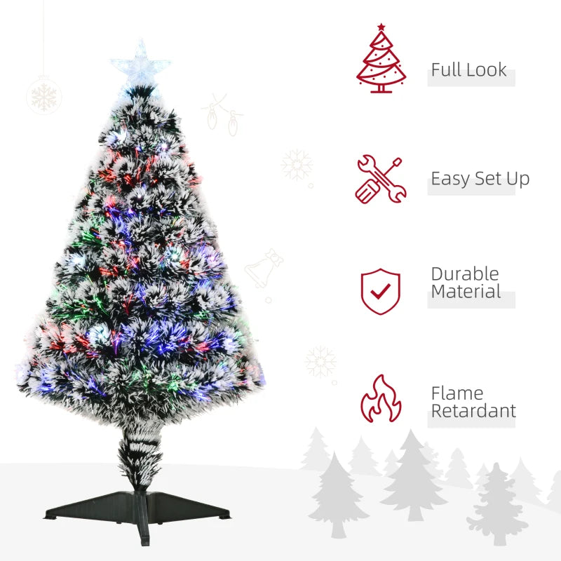 3ft Prelit Artificial Christmas Tree - Snowy Green & White Xmas Tree with Colorful LED Fiber Optic Lights