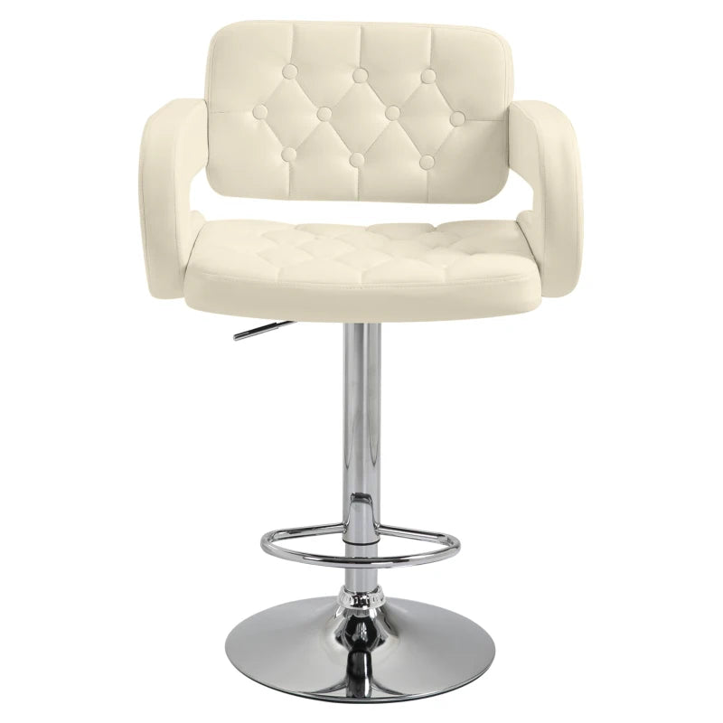 Beige PU Leather Swivel Bar Stool - Height Adjustable, Backrest, Armrests & Footrest for Comfort - Modern Design