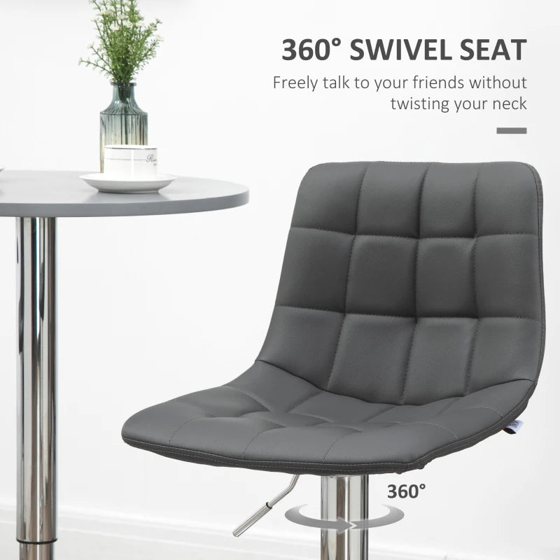 Adjustable Bar Stools Set of 2 - Swivel PU Leather Tufted Breakfast Bar Chairs for Kitchen Counter, Grey