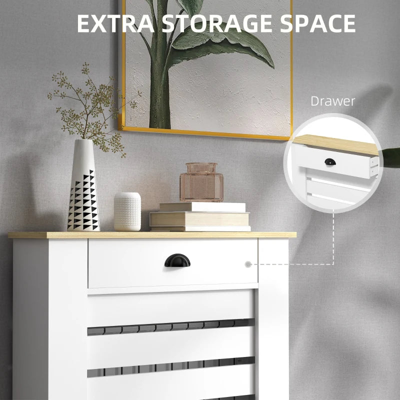 Elegant White Radiator Cover with Drawer 95.5H x 78Wcm for Home Decor