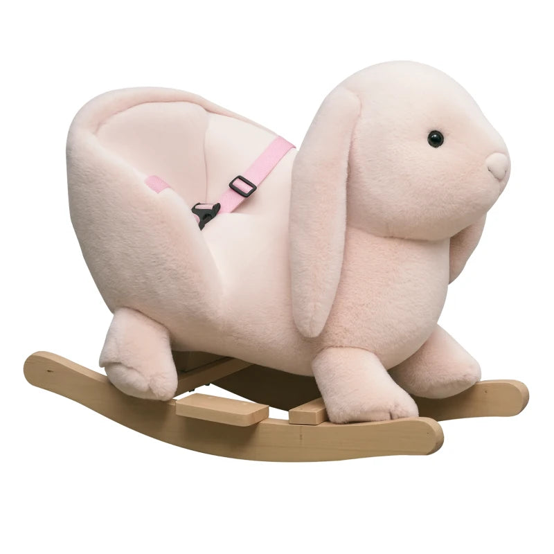 Plush Rocking Rabbit Ride-On Toy with Sound and Seatbelt for Toddlers Ages 18-36 Months Pink
