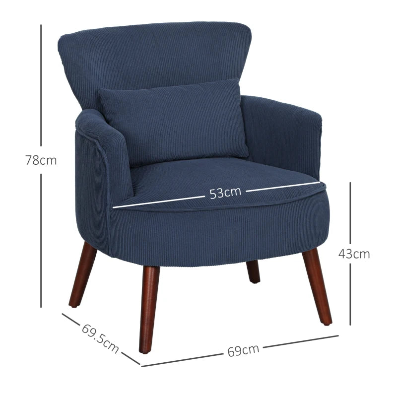 Blue Corduroy Retro Accent Chair for Stylish Living Room Decor
