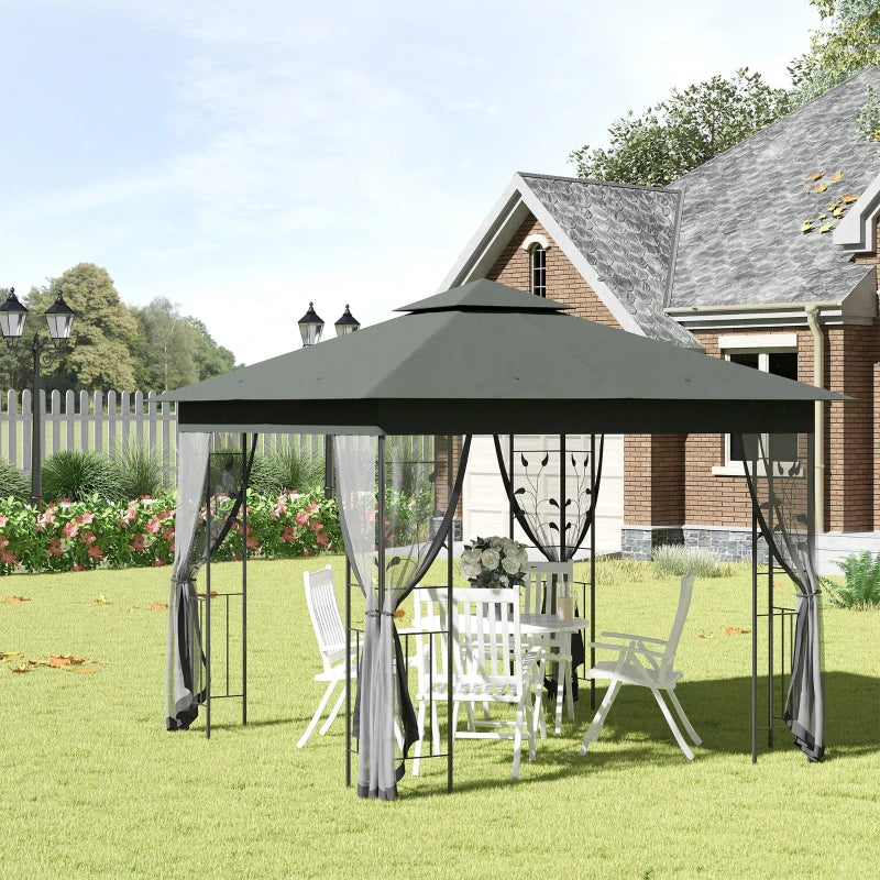 3x3m Steel Frame Double Roof Garden Gazebo - Durable Outdoor Canopy in Grey