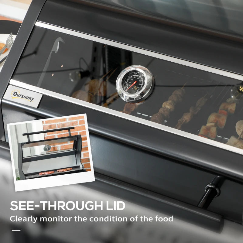 Black 9kW Three-Burner Gas BBQ Grill with See-Through Lid