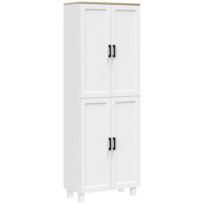 Freestanding Kitchen Cupboard - 4-Door Storage Cabinet Organizer with Adjustable Shelves in White - Stylish & Functional