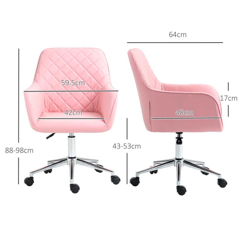 Vinsetto Pink Office Desk Chair - Leather-Feel Fabric, Adjustable Height, Swivel with Rolling Wheels for Home & Office