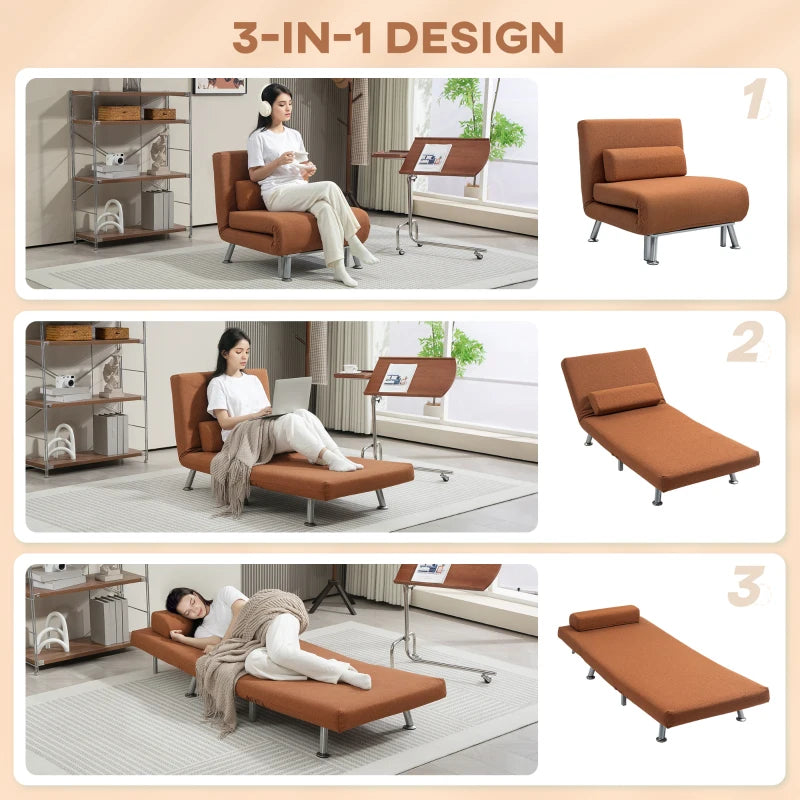Linen-Feel Sleeper Chair in Coffee - Stylish and Comfortable Multi-Functional Seating Solution