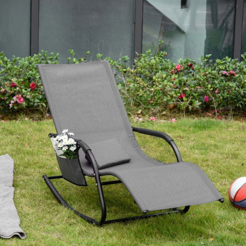 Grey Outdoor Rocking Chair with Mesh Fabric and Storage Bag