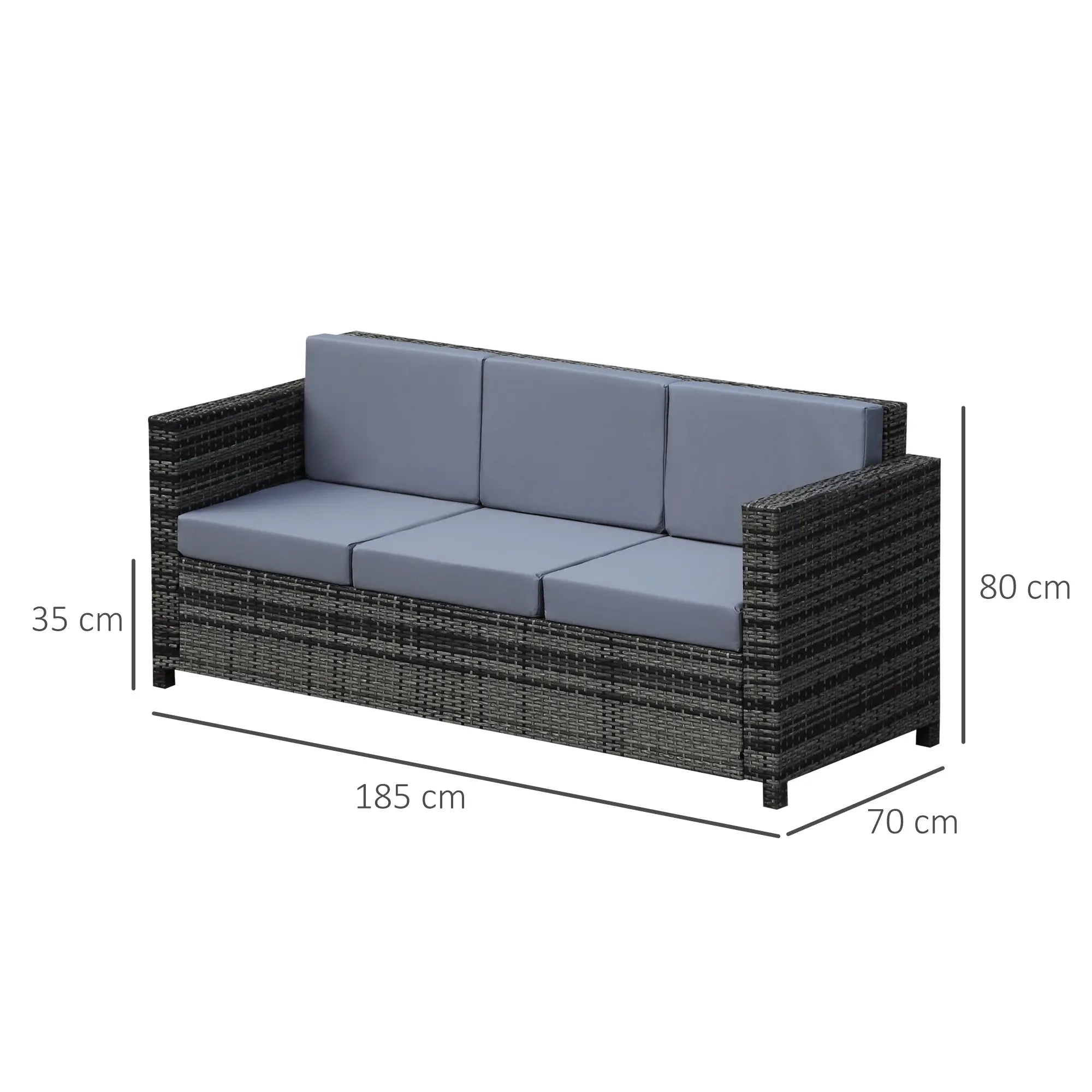 Grey 3-Seater Weather Resistant Rattan Sofa