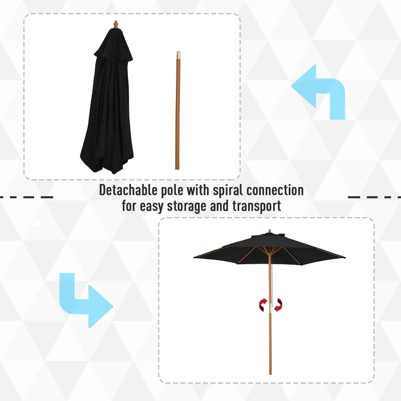 Black 2.5m Wooden Garden Parasol Sun Shade